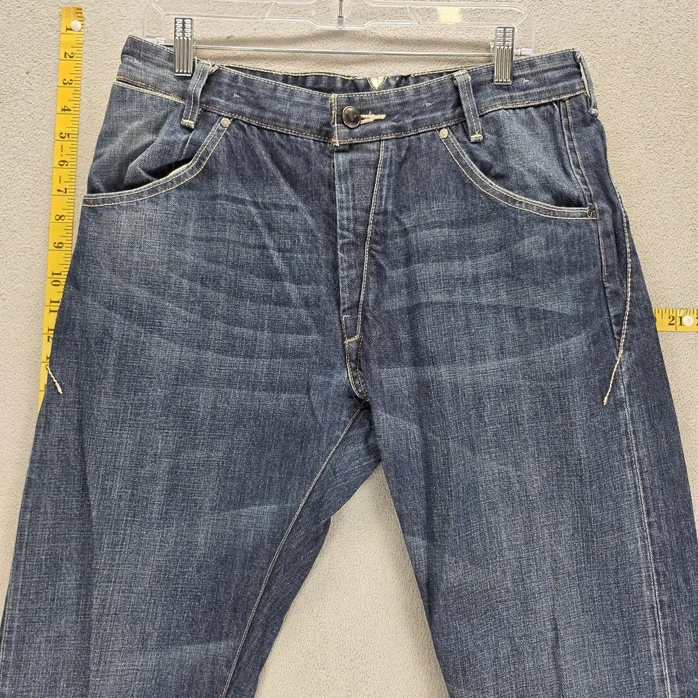 Levis Jeans Mens Blue Selvedge Two Horse Straight Whiskers Button Fly Fits 31x34